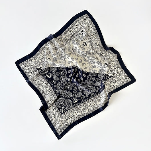 Pañuelo de Seda Estampado Paisley Negro - Cinturón Decorativo y Banda para Cabello - Image 43