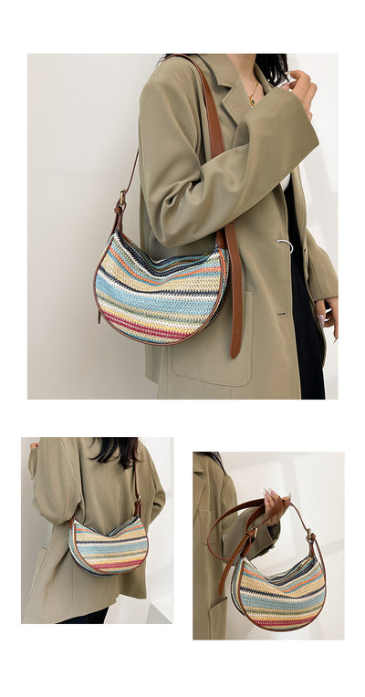 Bolsa Tote de Rafia Arcoíris para Mujer - Bolso Casual de Hombro - Image 13