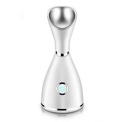 White facial steamer with a silver-toned steam nozzle and a prominent power button on the front, designed for home skincare. - Image 4