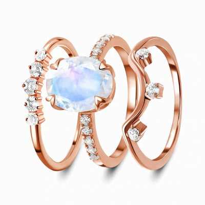 Anillo de Plata Esterlina Multicapa con Piedra de Luna y Baño de Oro Rosa para Mujer - Image 6