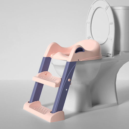 Gray and white children's toilet training seat with a two-step ladder, shown on a white adult toilet. - Image 18