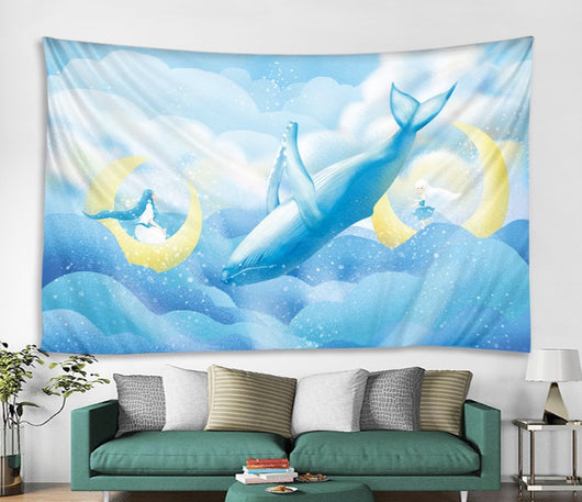 Vibrant psychedelic tapestry with a central sun, moons, and stars in neon pink, blue, yellow, and green. - Image 2