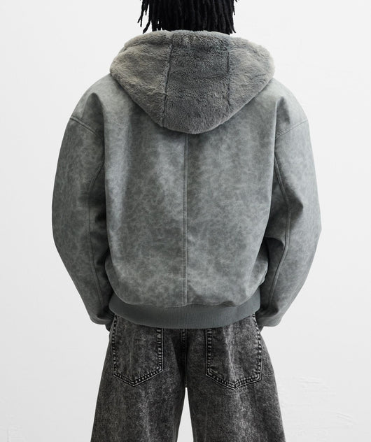 Chaqueta Bomber Reversible con Capucha de Cuero Sintético para Hombre - Image 20