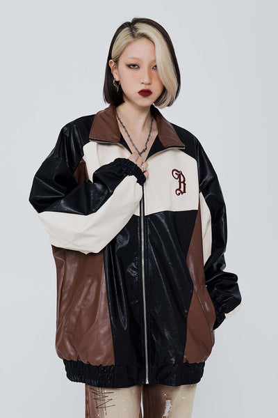 Chaqueta de Cuero PU con Costuras Retro Americano para Hombre - Image 3