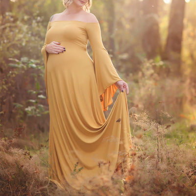 Vestido Premamá Largo Elegante con Hombros Descubiertos - Image 15