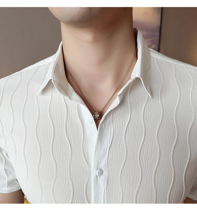 Camisa Manga Corta Slim Fit para Hombre con Patrón de Olas - Image 6