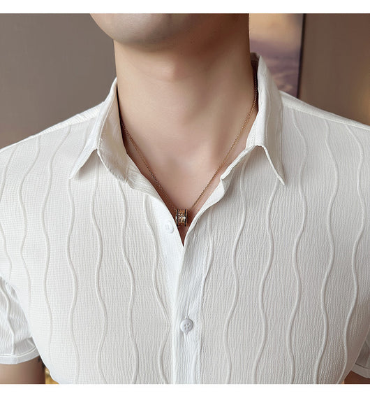 Camisa Manga Corta Slim Fit para Hombre con Patrón de Olas - Image 6