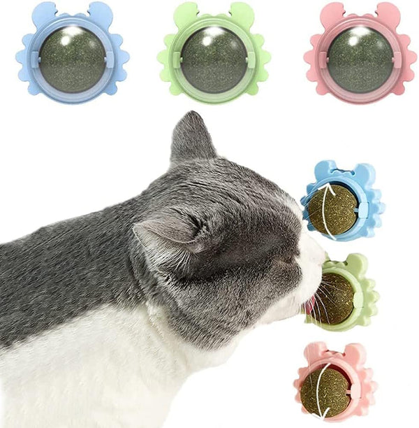 Juguete Interactivo de Hierba Gatera para Gatos - Bola Giratoria Limpiadora