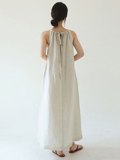 Vestido de Algodón y Lino con Hombros Descubiertos y Amarre Suelto - Image 4