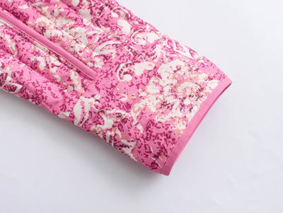 Blusa de Algodón Estampada Cuello Redondo Manga Larga Botón Simple - Image 2