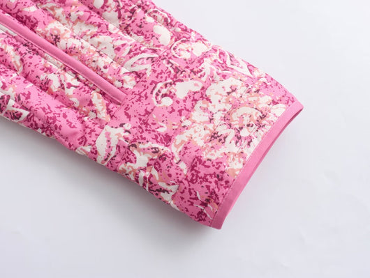 Blusa de Algodón Estampada Cuello Redondo Manga Larga Botón Simple - Image 2