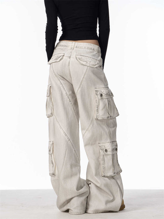 Pantalones Cargo Retro Mujer Cintura Alta Pierna Ancha Casual - Image 6