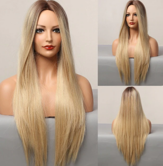 Peluca de Cabello Liso Degradado Resistente al Calor - Largo Medio