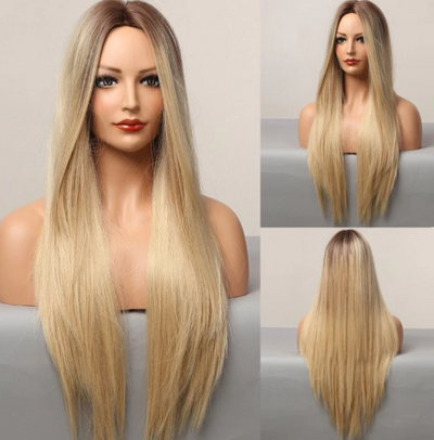 Peluca de Cabello Liso Degradado Resistente al Calor - Largo Medio