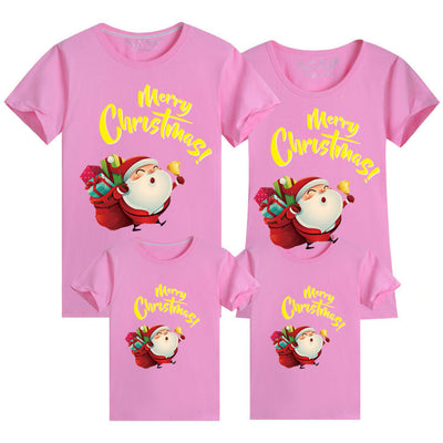 Light green parent-child short sleeve t-shirts with Santa Claus graphic and 'Merry Christmas!' text. - Image 7