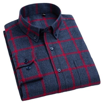Camisa de Cuadros Algodón Peinado Manga Larga para Hombre - Casual Profesional Otoño Invierno - Image 5