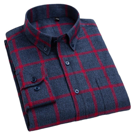 Camisa de Cuadros Algodón Peinado Manga Larga para Hombre - Casual Profesional Otoño Invierno - Image 5