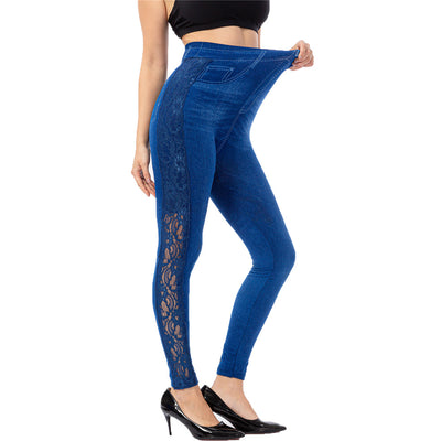 Leggins Talle Alto con Detalles de Encaje Efecto Denim - Image 11