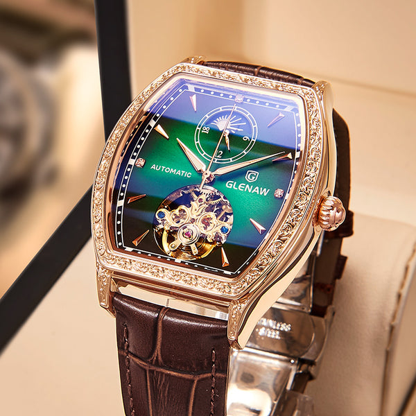 Reloj Mecánico Automático Impermeable con Esfera Luminosa de Cuero
