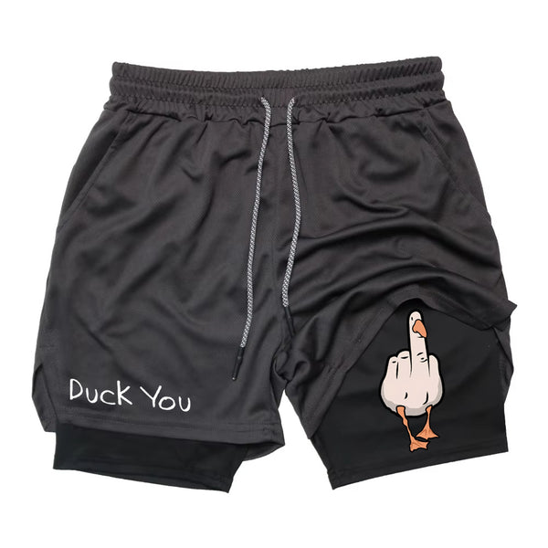 Shorts Deportivos Doble Capa con Estampado de Pato para Hombre
