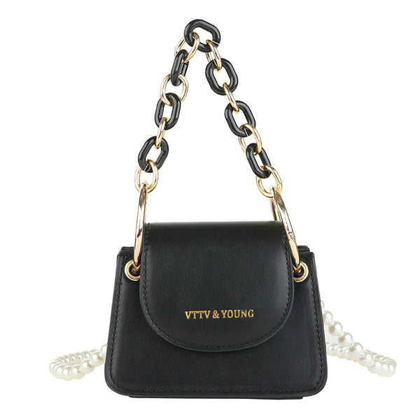 Bolso Bandolera Cuadrado con Cadena de Perlas a un Hombro