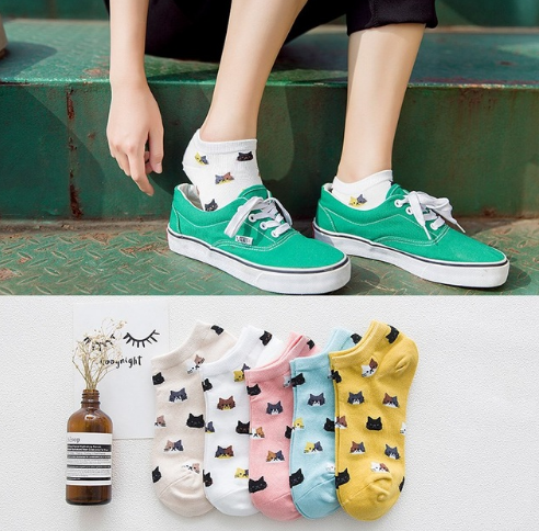Pack 5 Pares Calcetines Gatos a Rayas para Mujer - Algodón Cómodo y Divertido - Image 4