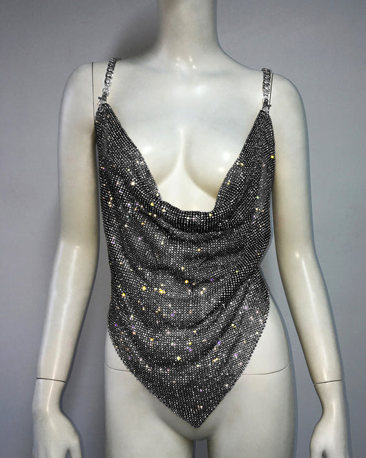 Chaleco Sexy de Cadena Metalizada con Strass y Diseño Irregular - Image 5