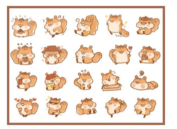 Sheet of cute squirrel stickers in various poses and expressions for handbook, diary, or photo album decoration. - Image 7