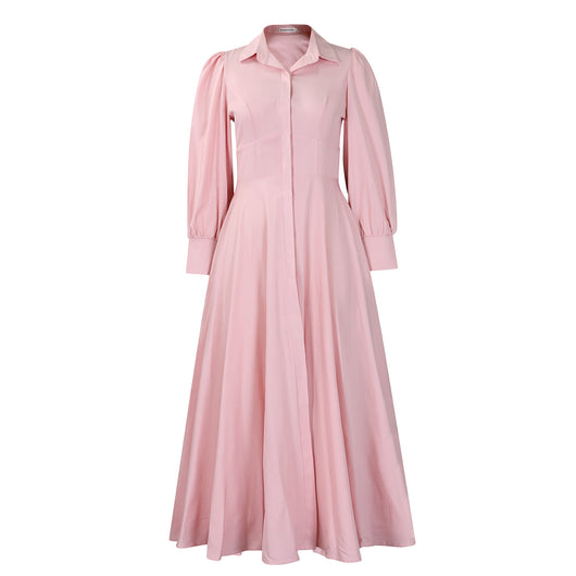 Vestido Camisero Elegante Manga Larga Ruedo Amplio Color Sólido - Image 6