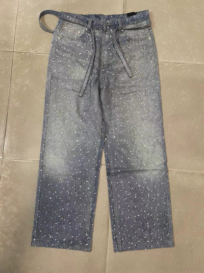 Jeans Holgados Estampado Diamante Efecto Vintage Apilados - Image 11