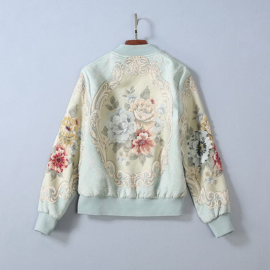 Chaqueta Beisbolera Larga con Peonia Cristalizada y Bordado en Relieve para Mujer - Image 2