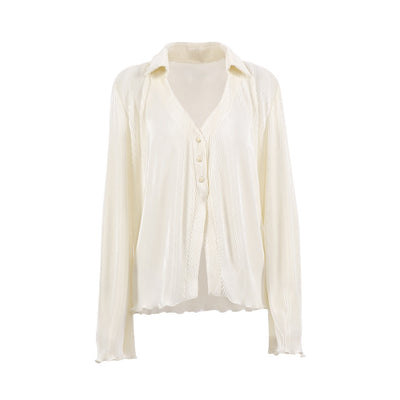 Blusa Retro con Pliegues Manga Larga para Mujer Primavera - Image 28