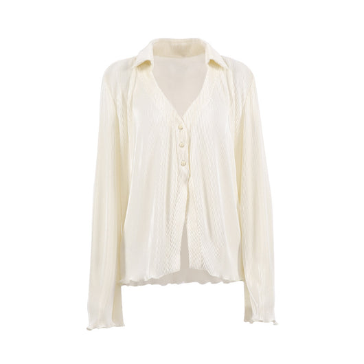 Blusa Retro con Pliegues Manga Larga para Mujer Primavera - Image 28