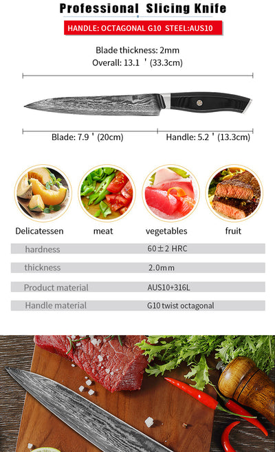 Cuchillo Damasco para Chef y Sashimi - Acero Inoxidable Profesional - Image 10
