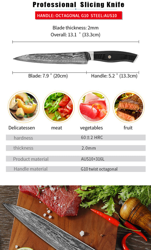 Cuchillo Damasco para Chef y Sashimi - Acero Inoxidable Profesional - Image 10