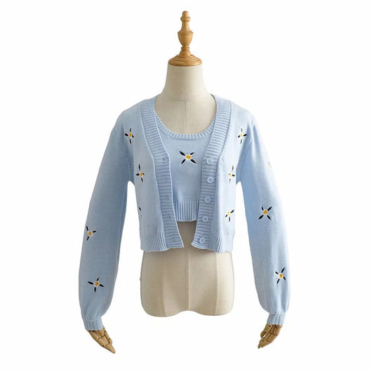 Conjunto de Abrigo Bordado Floral + Chaleco Corto Multiusos para Mujer - Image 6