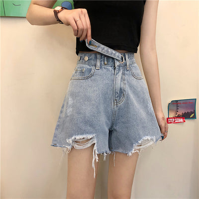 Shorts de Mezclilla Retro Cintura Alta con Rotos y Pierna Ancha - Image 3