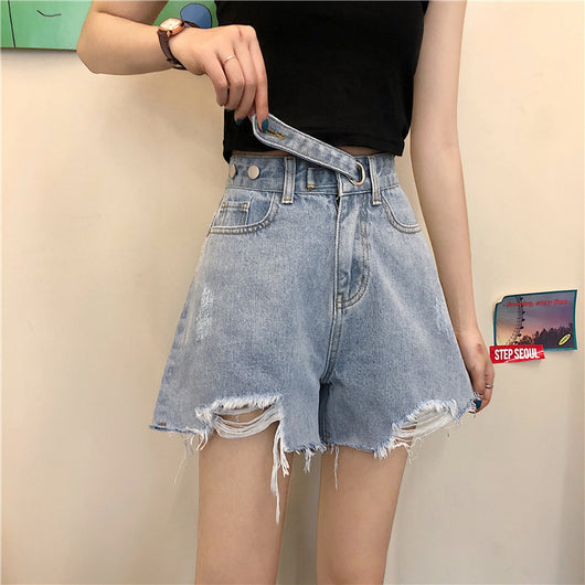 Shorts de Mezclilla Retro Cintura Alta con Rotos y Pierna Ancha - Image 3