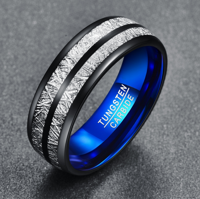 Anillo de Boda Tungsteno 8mm para Pareja - Diseño Moderno Negro y Azul - Image 3