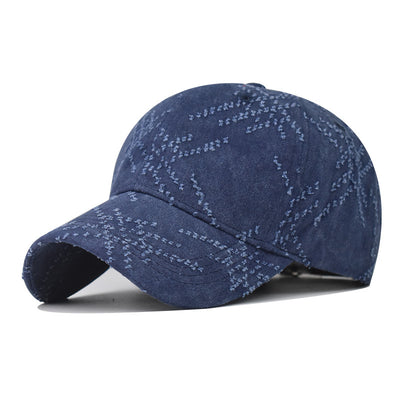 Gorra de Béisbol de Algodón Denim Lavado con Detalles Perforados