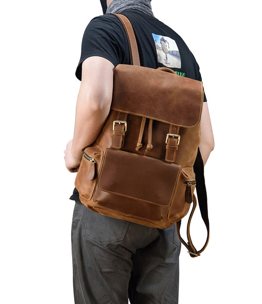 Mochila Retro Unisex de Cuero Crazy Horse - Estilo Vintage Duradero - Image 11