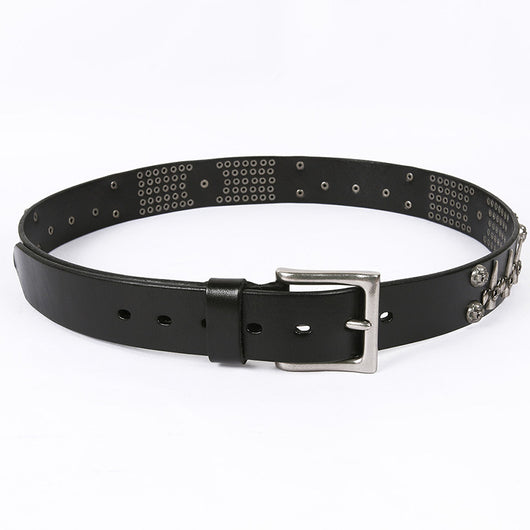 Cinturón de Cuero para Hombre Estilo Punk DJ con Calavera - Versátil y Atrevido - Image 4