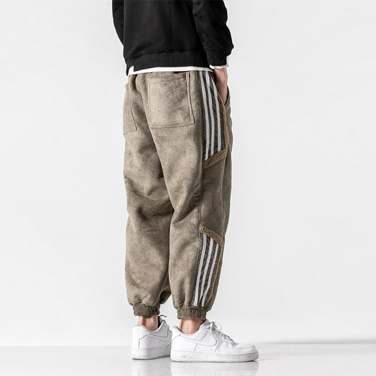 Pantalones Casuales de Gamuza con Forro Térmico y Diseño Retro Japonés - Image 3