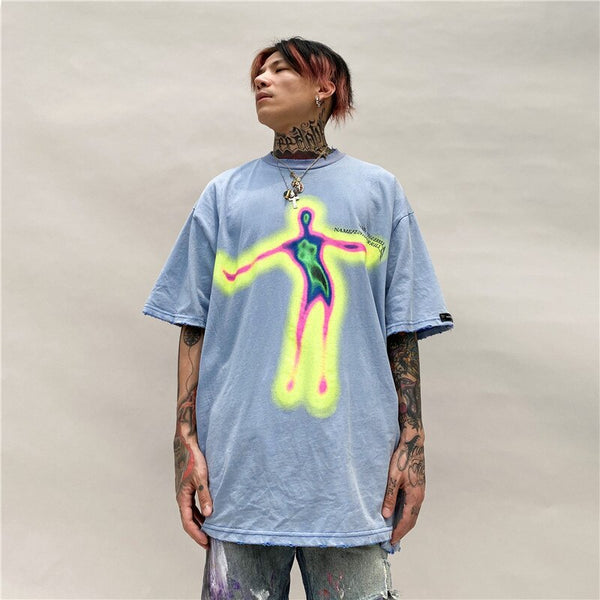 Camiseta Suelta Estampada de Manga Corta Unisex