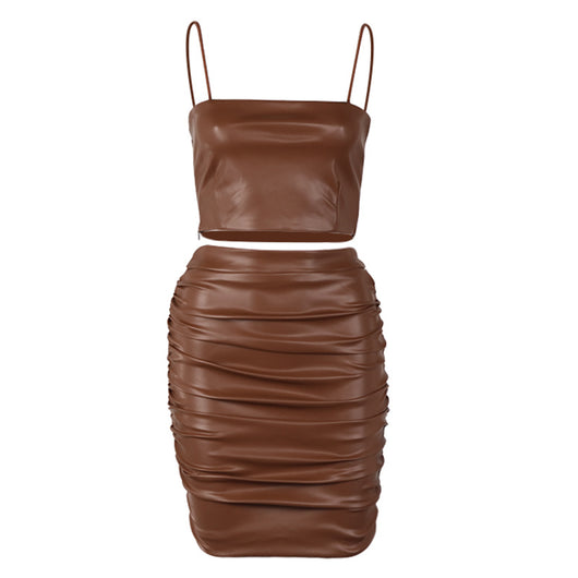 Conjunto de Dos Piezas Falda Corta Strapless en Cuero PU - Image 25