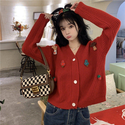 Cardigan Rojo Cuello V para Mujer - Diseño Elegante Primavera Otoño - Image 8