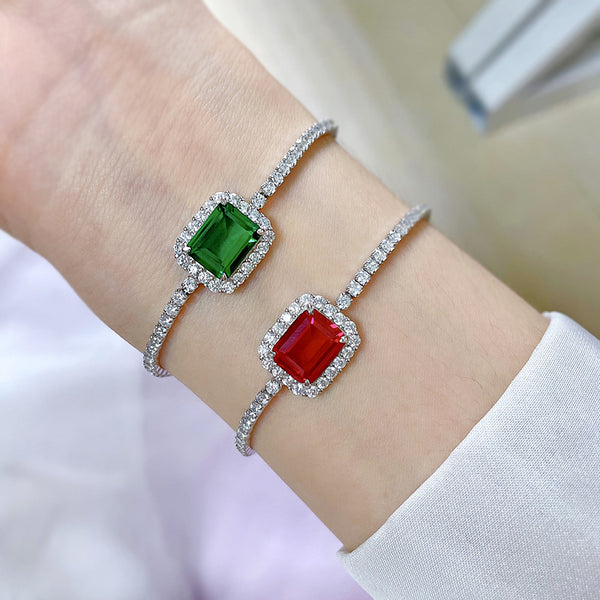 Pulsera de Plata Esterlina 925 con Esmeralda Sintética 810