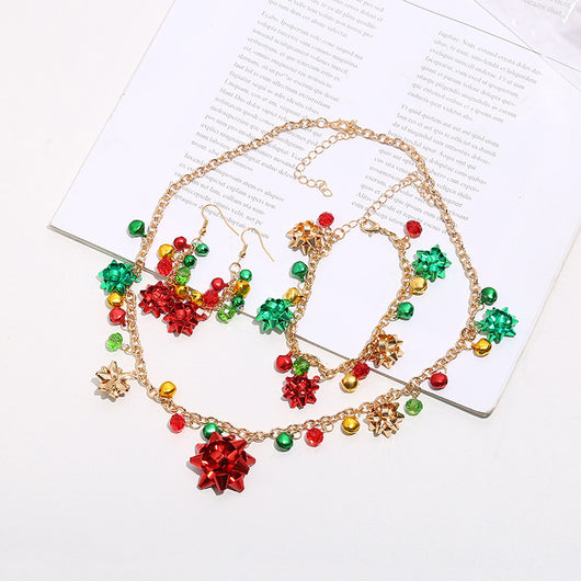 Conjunto de Collar Navideño con Flores en Colores Vibrantes