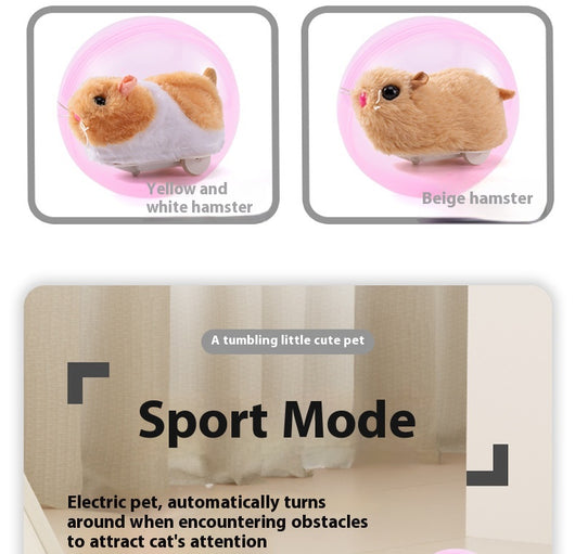 Plush orange and white hamster toy on wheels inside a transparent pink rolling ball, with components shown. - Image 11