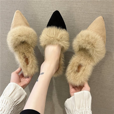 Pantuflas Mujer Otoño Invierno Punta Fina Tacón Grueso Casual - Image 11